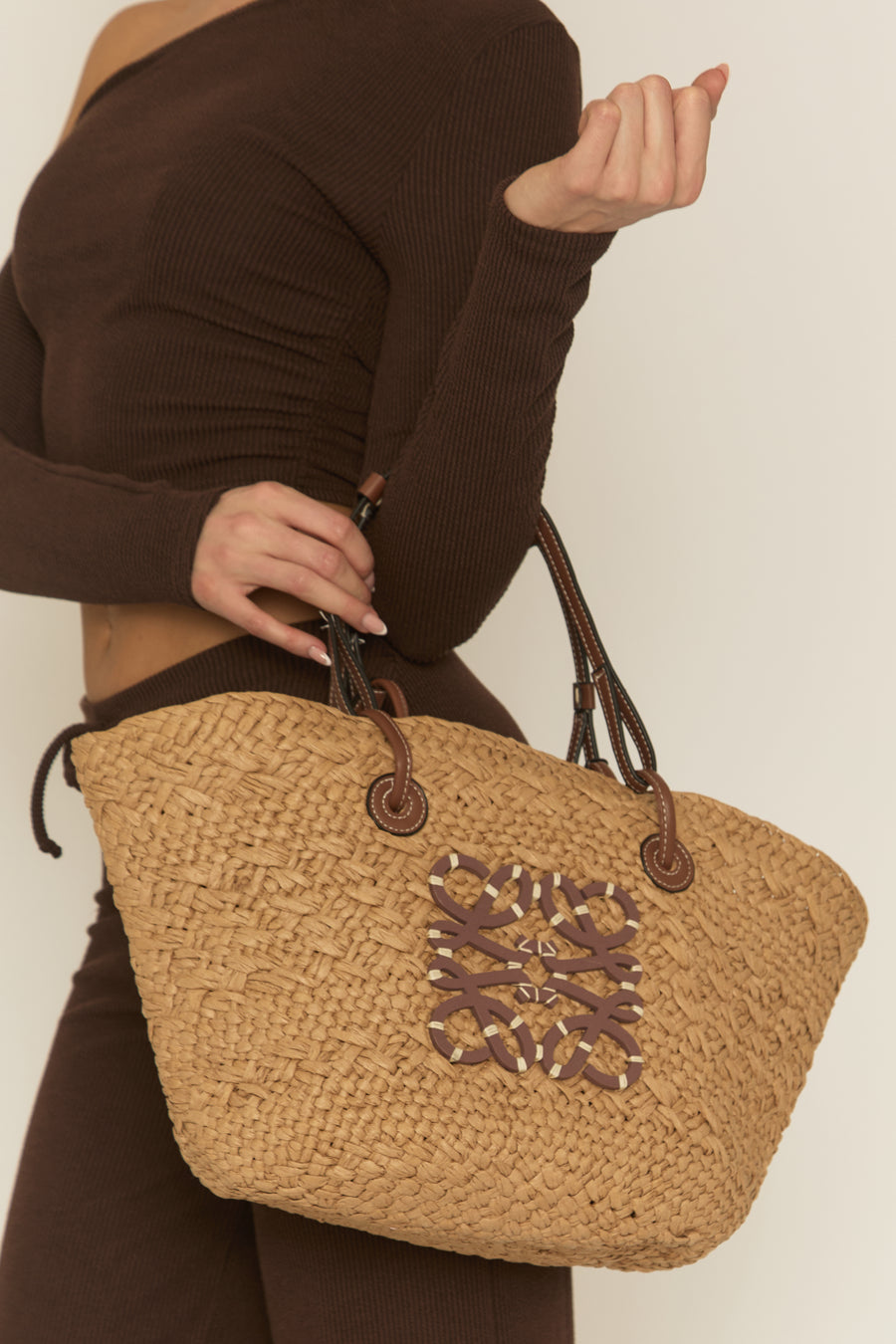 Beige Logo Detail Raffia Tote Bag - Coreen