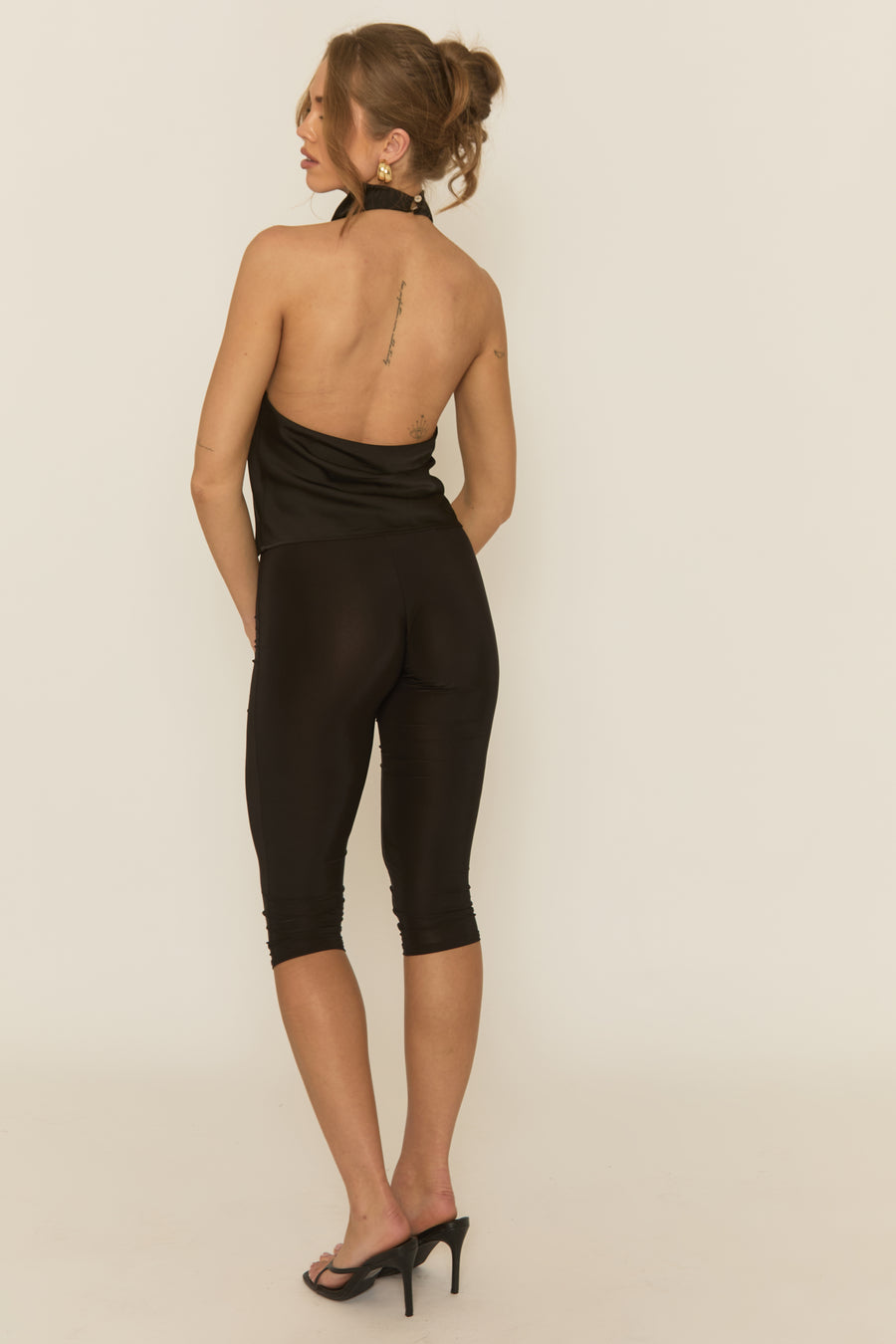 Black Satin High Neck Cowl Top - Dawson