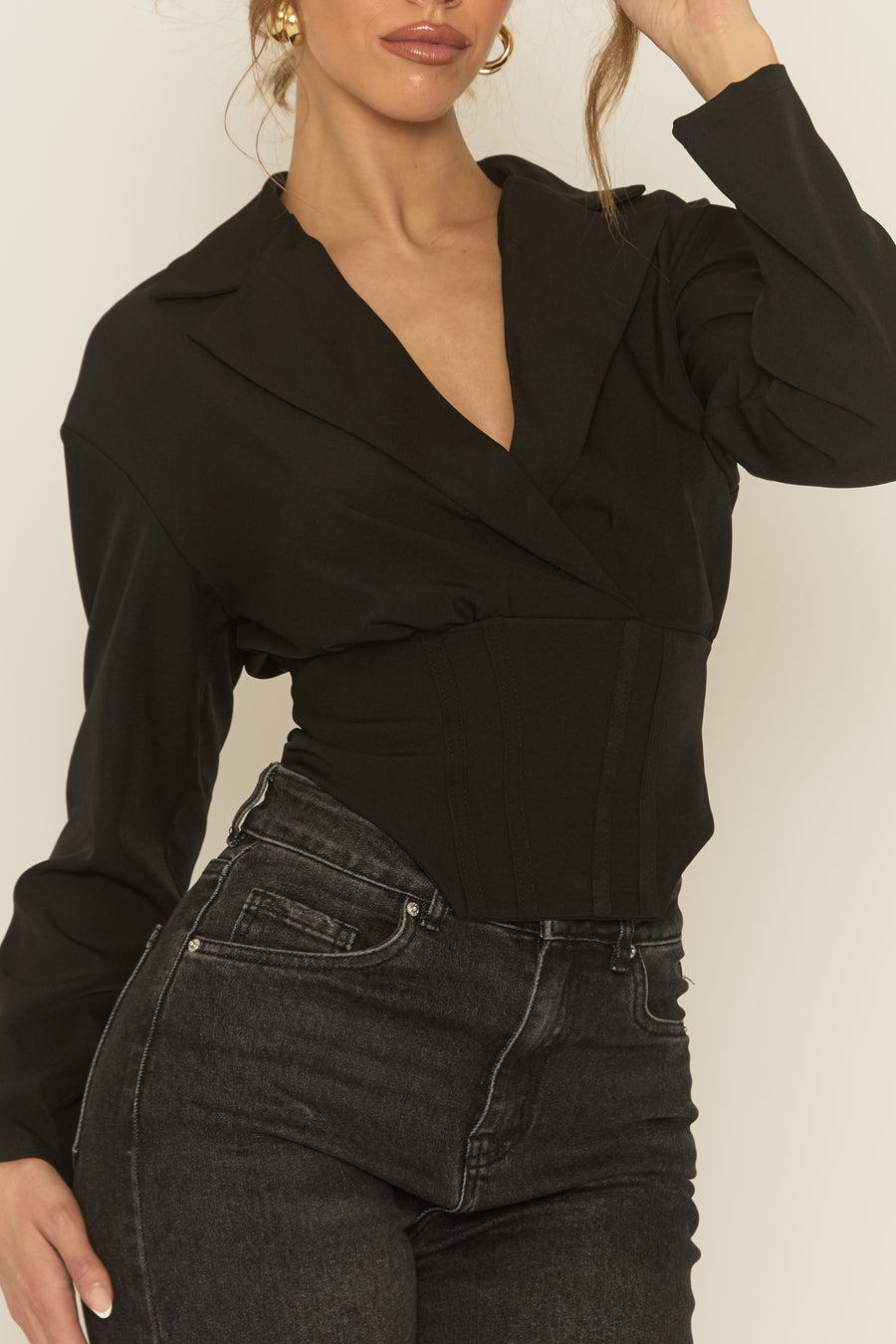 Black Tailored Corset Detail Shirt - Zadia