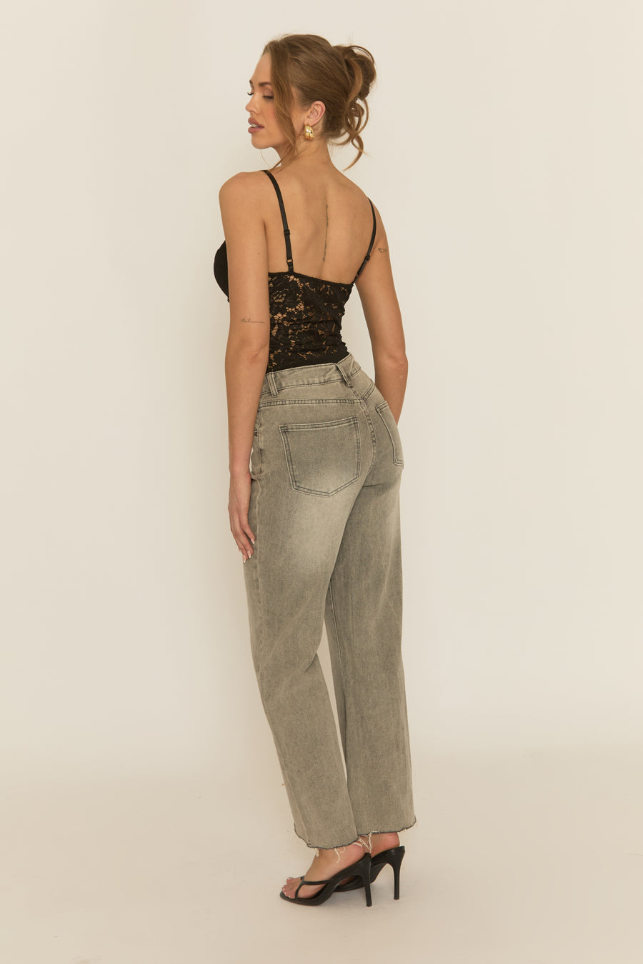 Black Lace Corset Detail Bodysuit - Sonya