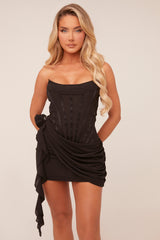 Black Mesh Corset Detail Bandeau Mini Dress - Naamah