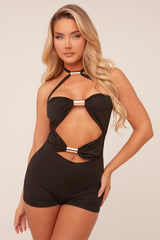 Black Metal Trim Cut Out Detail Playsuit - Martha