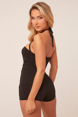 Black Metal Trim Cut Out Detail Playsuit - Martha