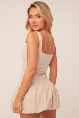 Beige Sequin Sleeveless Puffball Mini Dress - Sydney