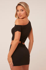 Black One shoulder Cut Out Mini Dress - Merry