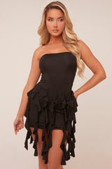 Black Bandeau Frill Hem Mini Dress - Jessie