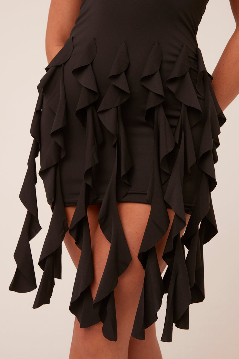 Black Bandeau Frill Hem Mini Dress - Jessie