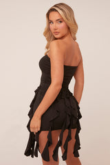 Black Bandeau Frill Hem Mini Dress - Jessie
