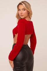 Red Knit Asymmetric Hem Cropped Jumper - Prima