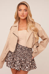 Beige Faux Leather Biker Jacket - Loden