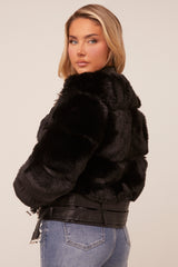 Black Faux Fur Biker Jacket - Chelsey