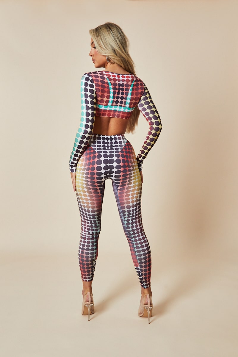 Orange Multi Spot Print Crop Top & Leggings Set - Tori