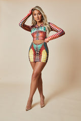 Orange Multi Spot Print Crop Top & Mini Skirt Set - Kyomi