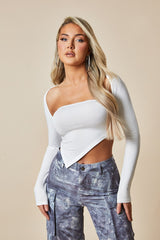 White Asymmetric Cut Out Back Cropped Top - Koko