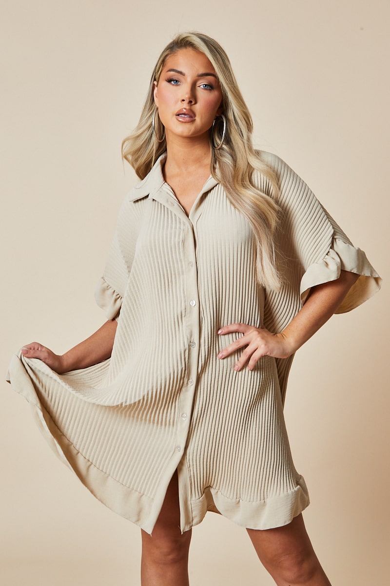 plisse frill hem shirt dress Sail to Sable Blue & White Stripe Ruffle Hem Shirt Dress BLUE/WHITE / S / JM26002