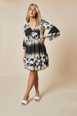 Olive Leopard  Print Frill Detail Flared Dress - Junko