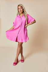 Pink Plisse Detail Frill Hem Oversized Dress - Sakura