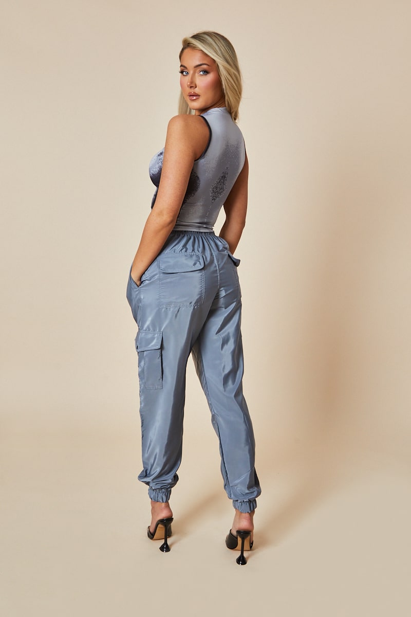 Grey Body Print Sleeveless Cropped Top - Michi