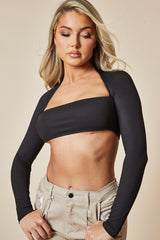 Black Rib Knit Cut Out Cropped Top - Izumi