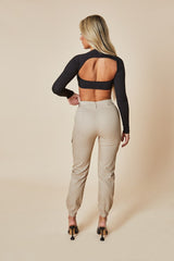 Black Rib Knit Cut Out Cropped Top - Izumi