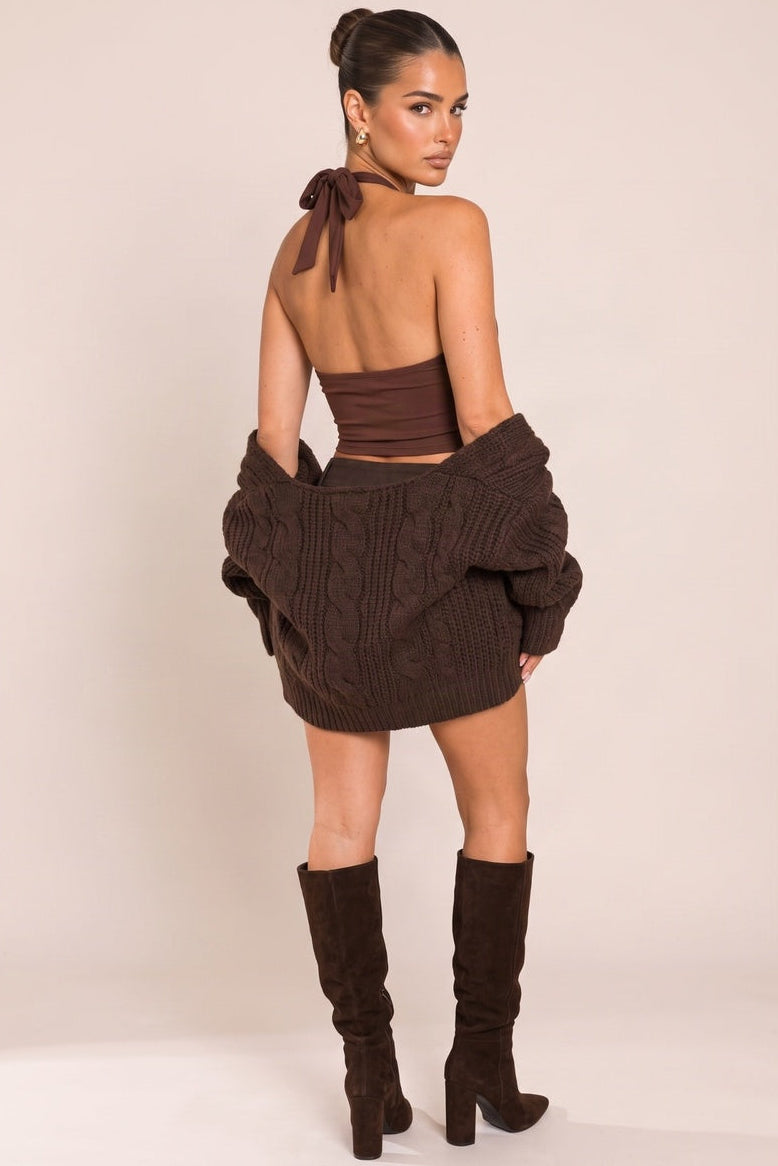 Chocolate Boned Halterneck Corset Top - Muskan