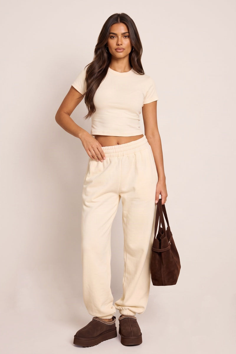Cream Rebellious Logo Jersey Jogger Trousers - Isobelle