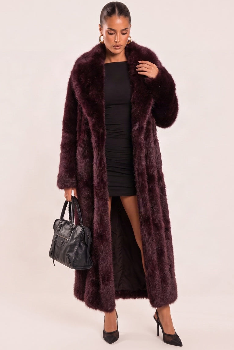 Plum Premium Faux Fur Long Coat - Greeta