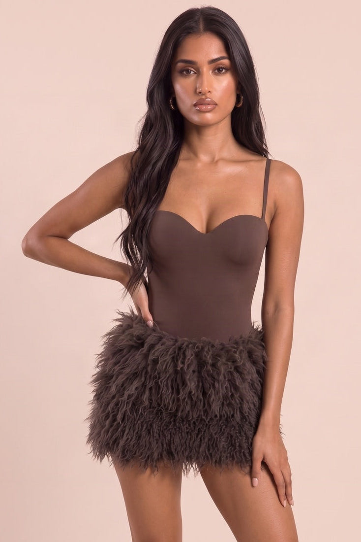 Chocolate Fluffy Mini Skirt - Karma