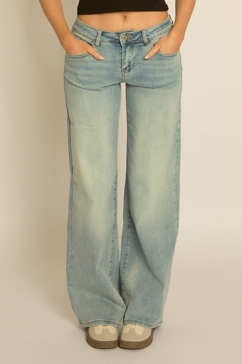 Blue Washed Stretch Denim Low Rise Jeans - Zosia