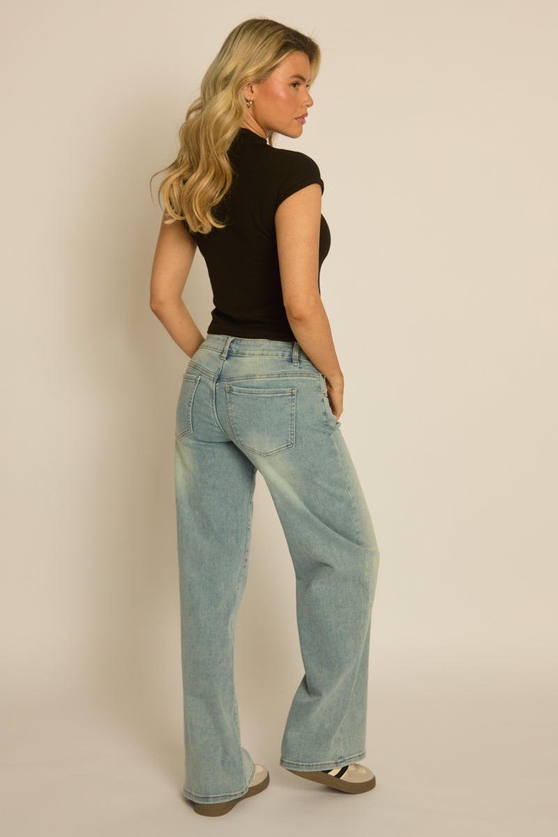 Blue Washed Stretch Denim Low Rise Jeans - Zosia