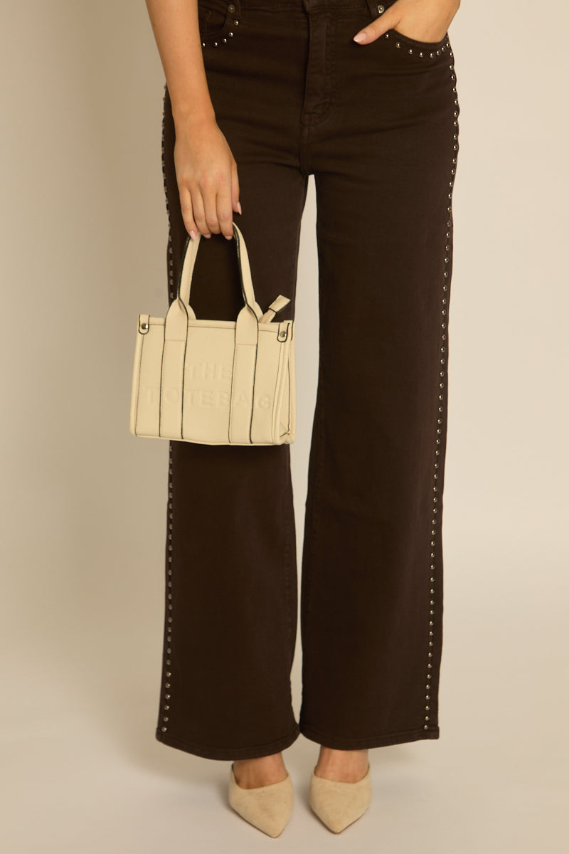 Beige Logo Detail Faux Leather Handbag - Vonnie