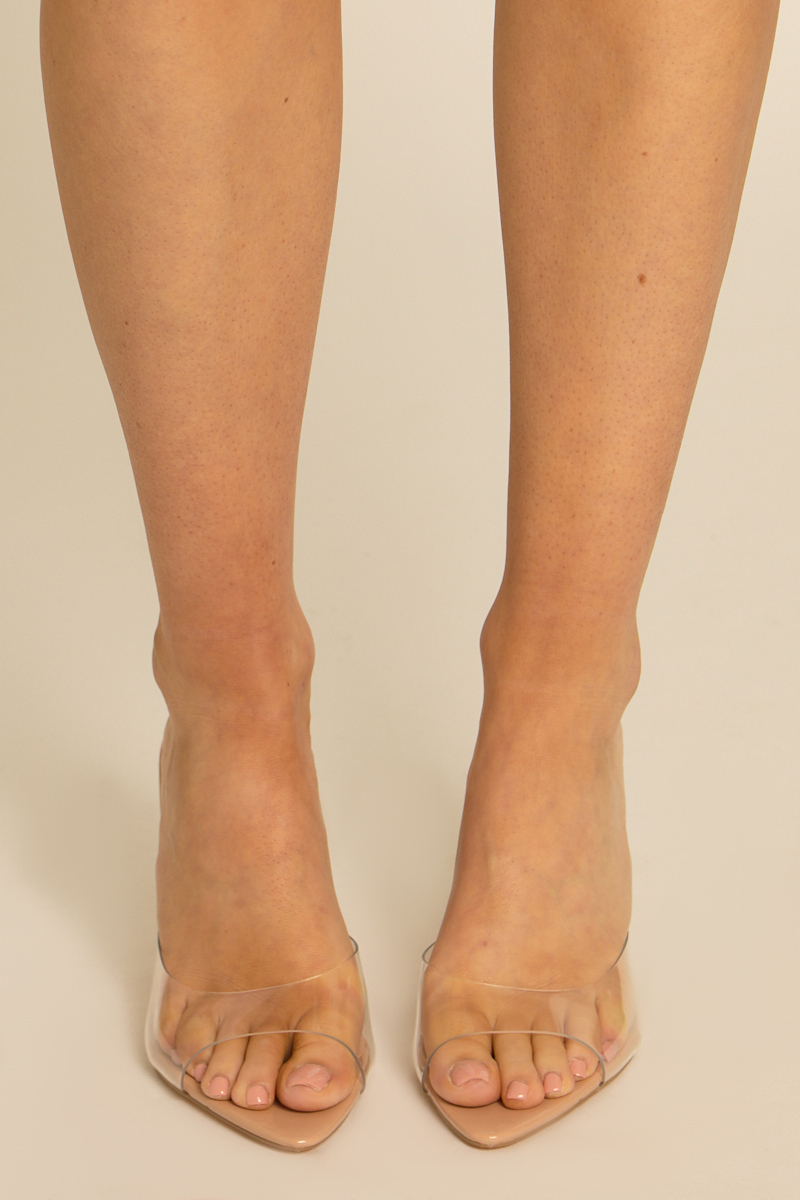 Nude Perspex Clear Pointed Peep Toe Heeled Mules - Marina