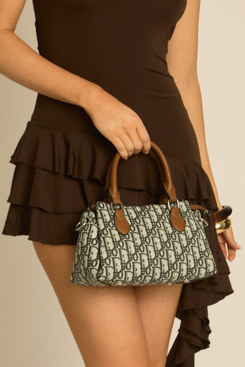 Grey Logo Detail Faux Leather Handbag - Lucee