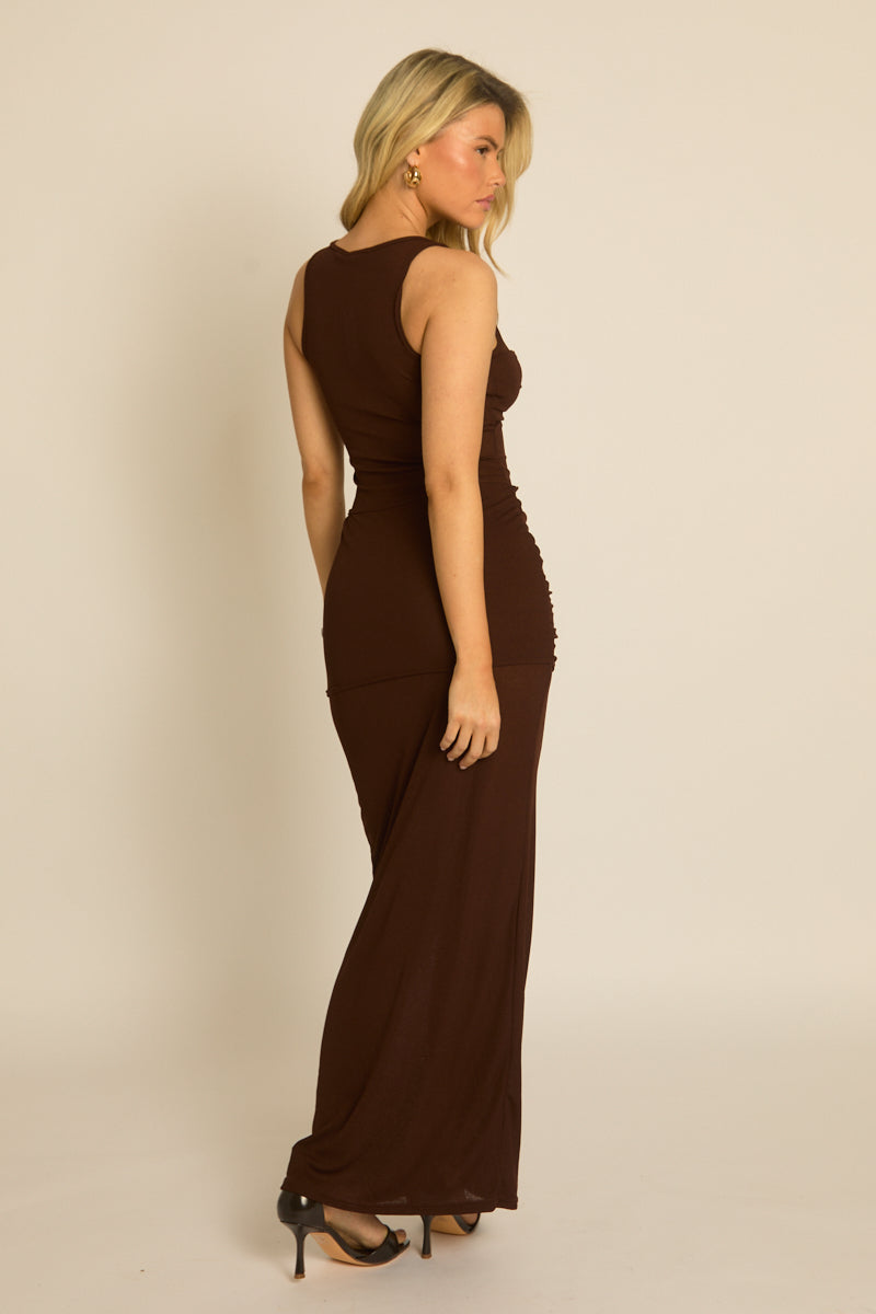 Chocolate Twist Front Maxi Dress - Perry