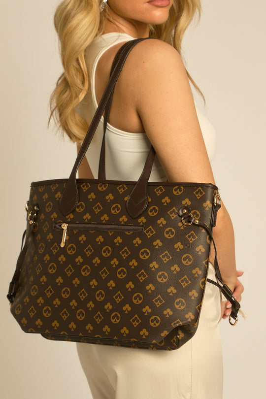Brown Logo Detail Faux Leather 2 Piece Oversized Bag - Armina