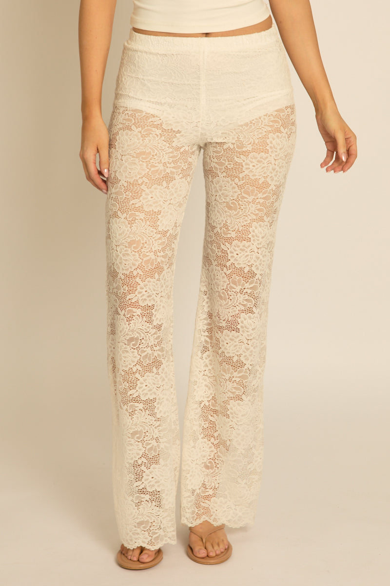 White Lace Kick Flare Trousers - Antonella