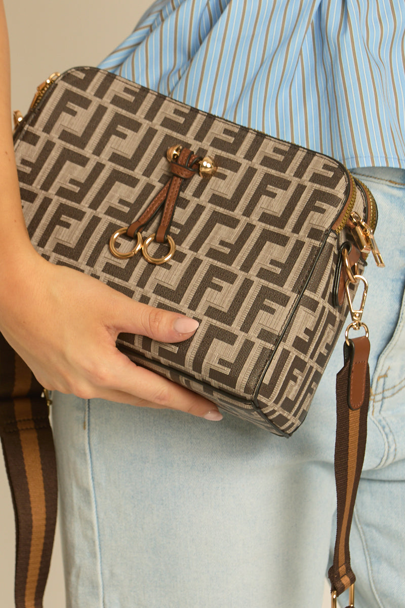 Brown Logo Detail Faux Leather Shoulder Bag - Avanna