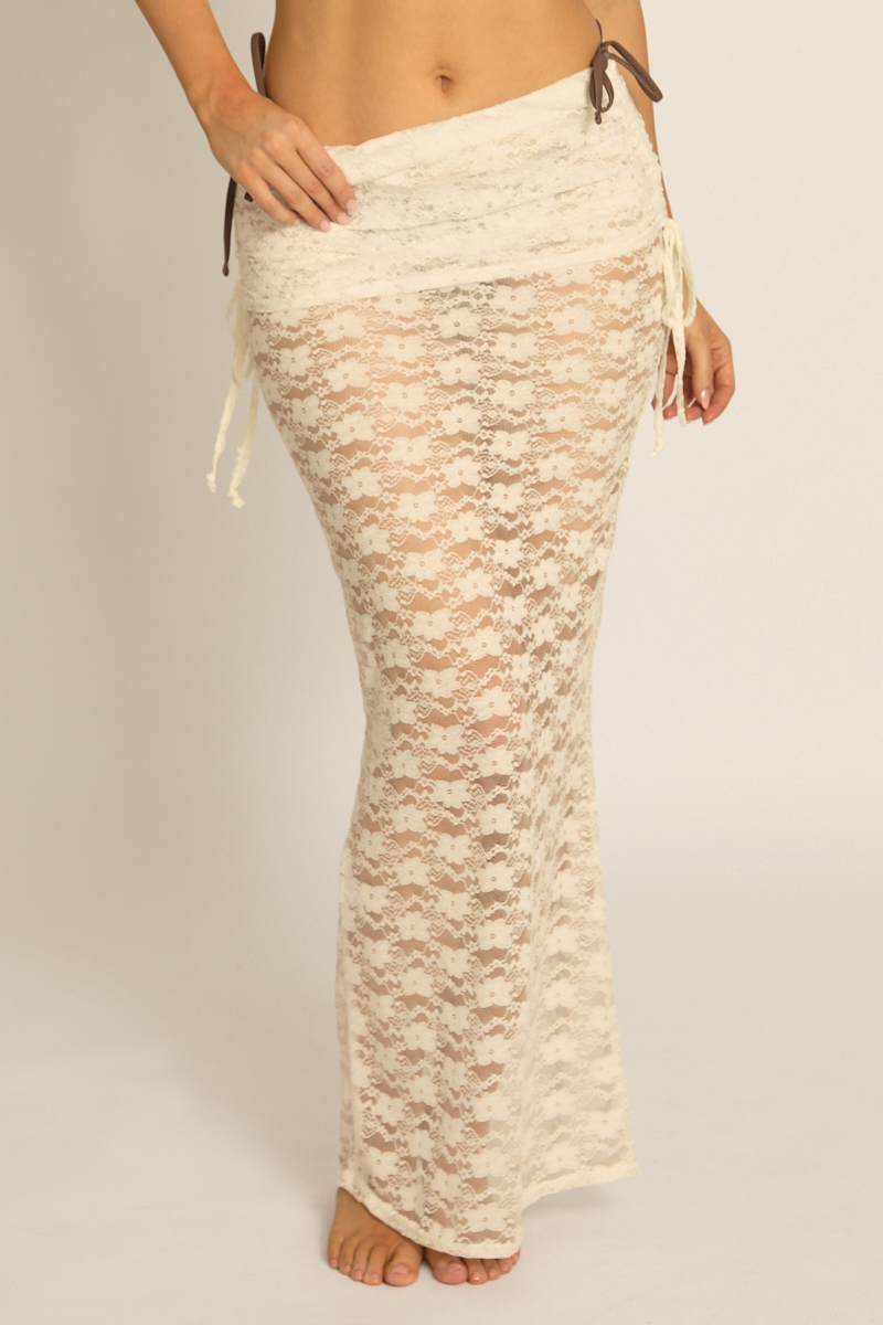 Ivory Lace Fold Over Waist Beach Skirt - Serita