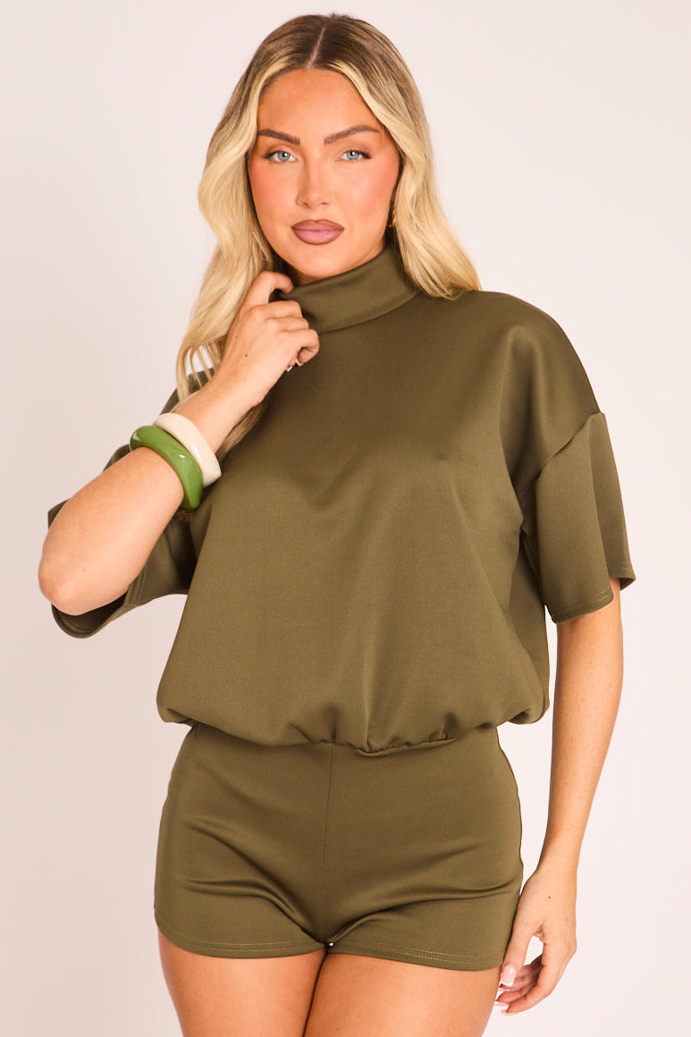 Khaki Open Back Micro Playsuit - Whitney