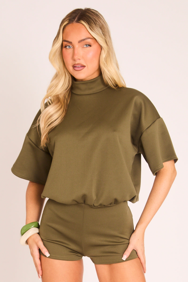 Khaki Open Back Micro Playsuit - Whitney