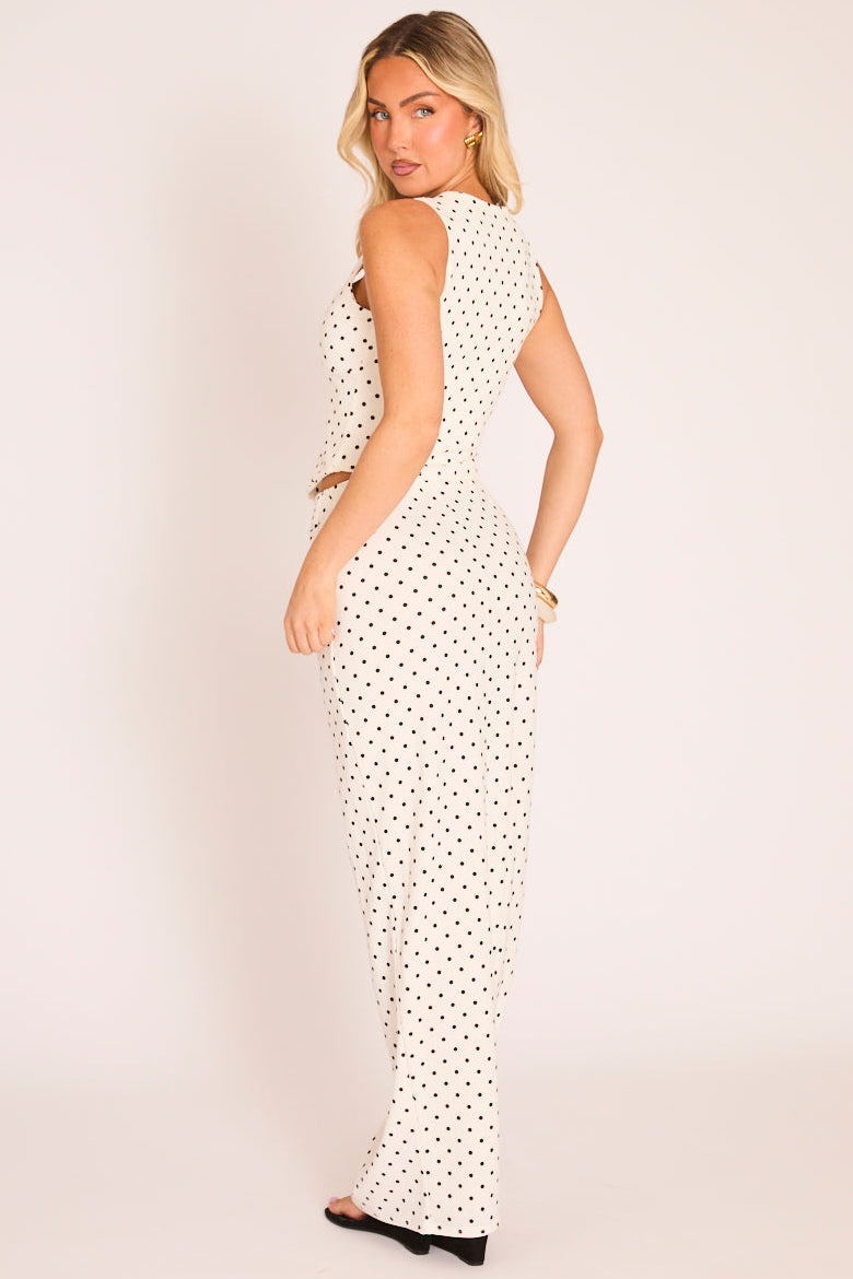 White Polka Dot Corset Top and Maxi Skirt Co-ord Set - Emery