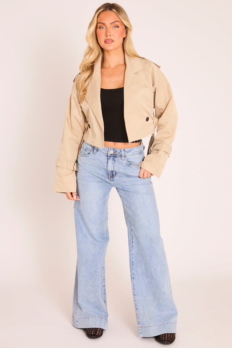 Beige Cropped Trench Coat - Kokab