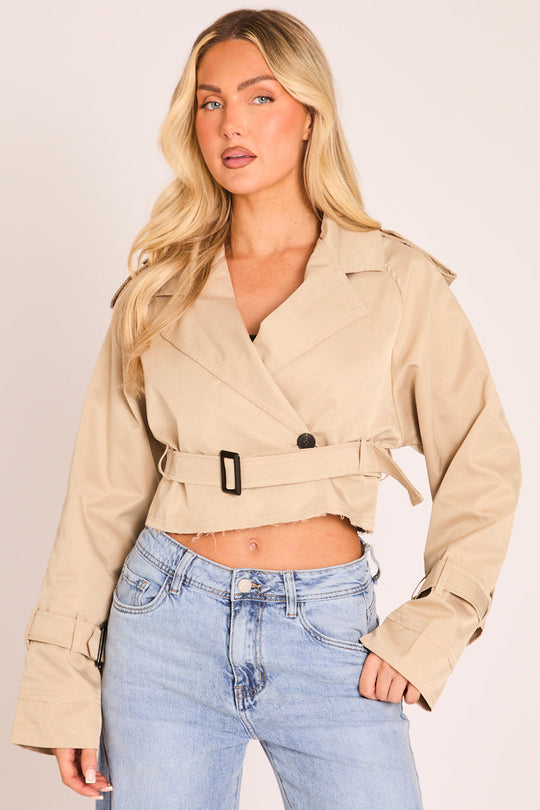 Beige Cropped Trench Coat - Kokab