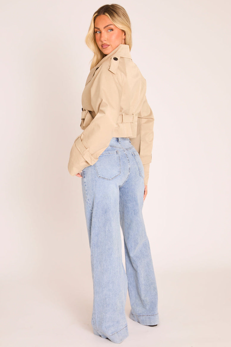 Beige Cropped Trench Coat - Kokab
