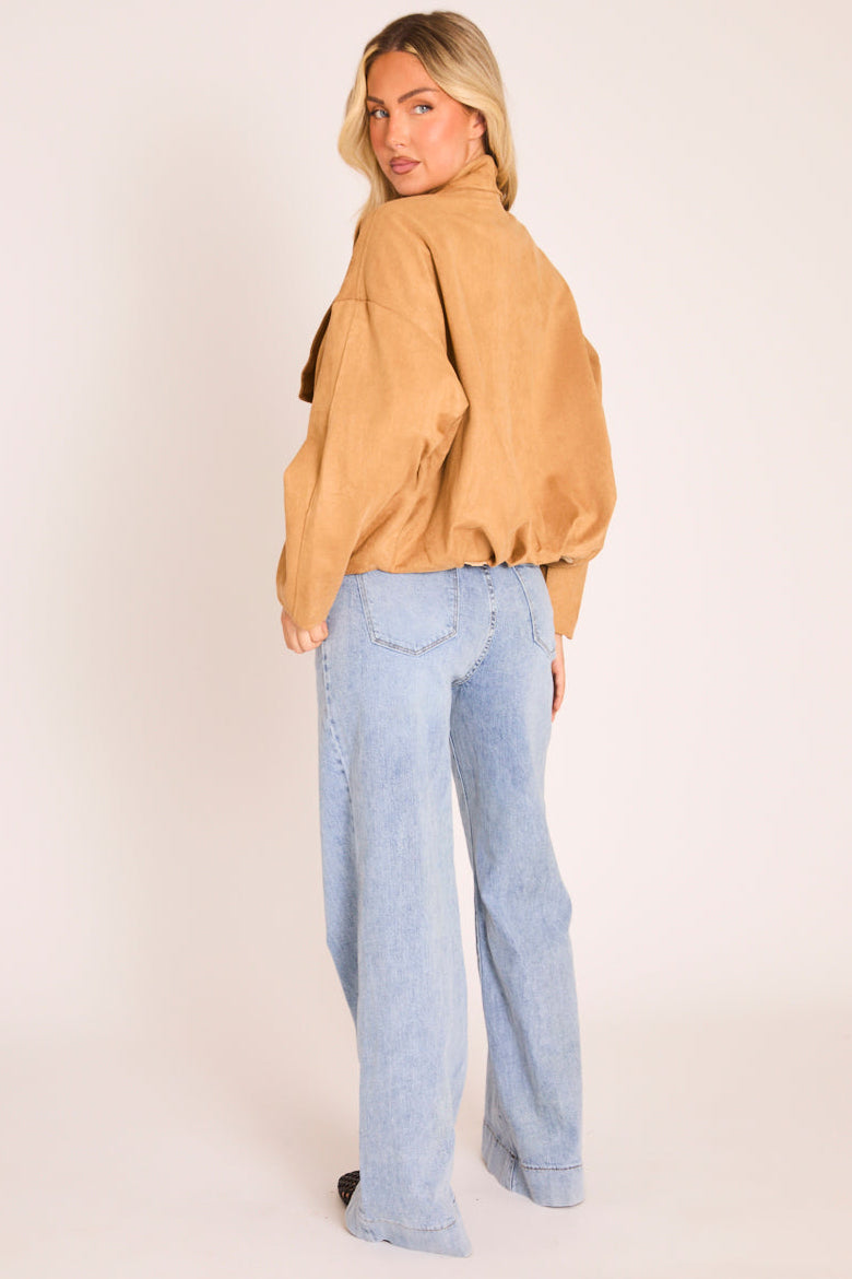 Sand Faux Suede Waterfall Jacket - Pancy