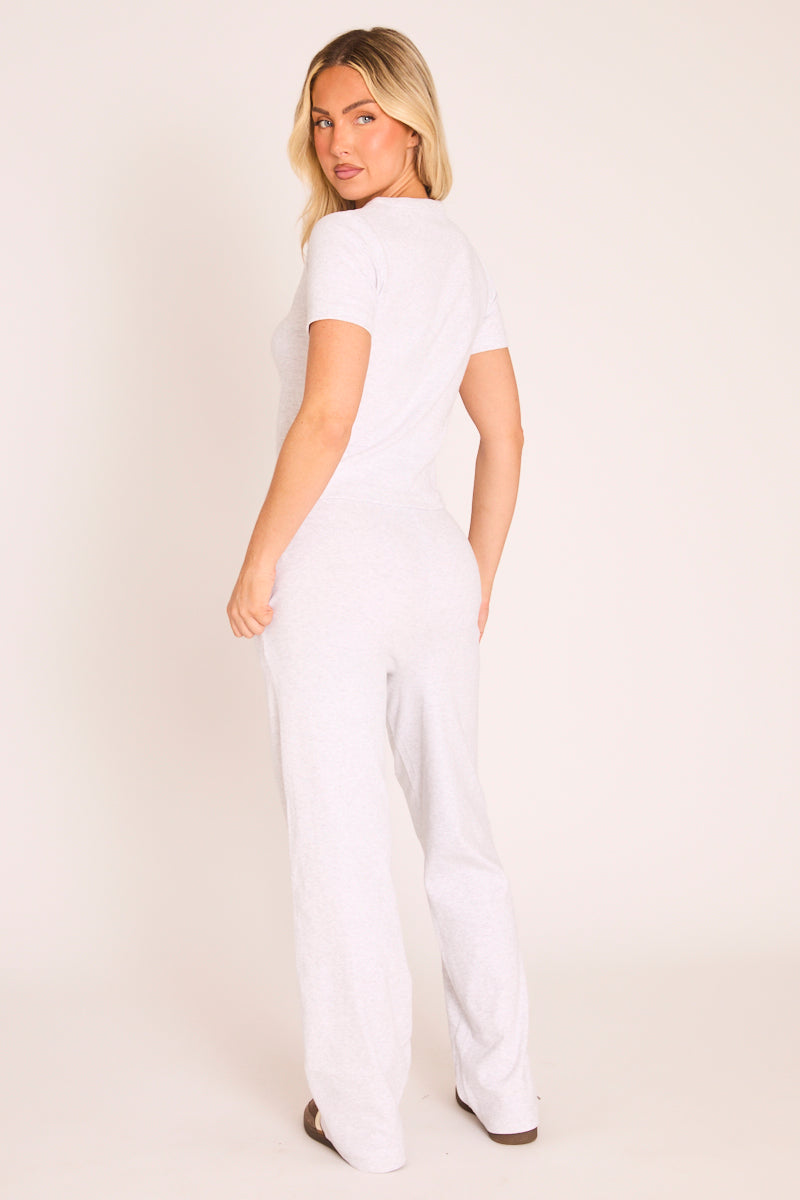 Bleach Grey Button Front Short Sleeve Top and Jogger Co-Ord - Gruci