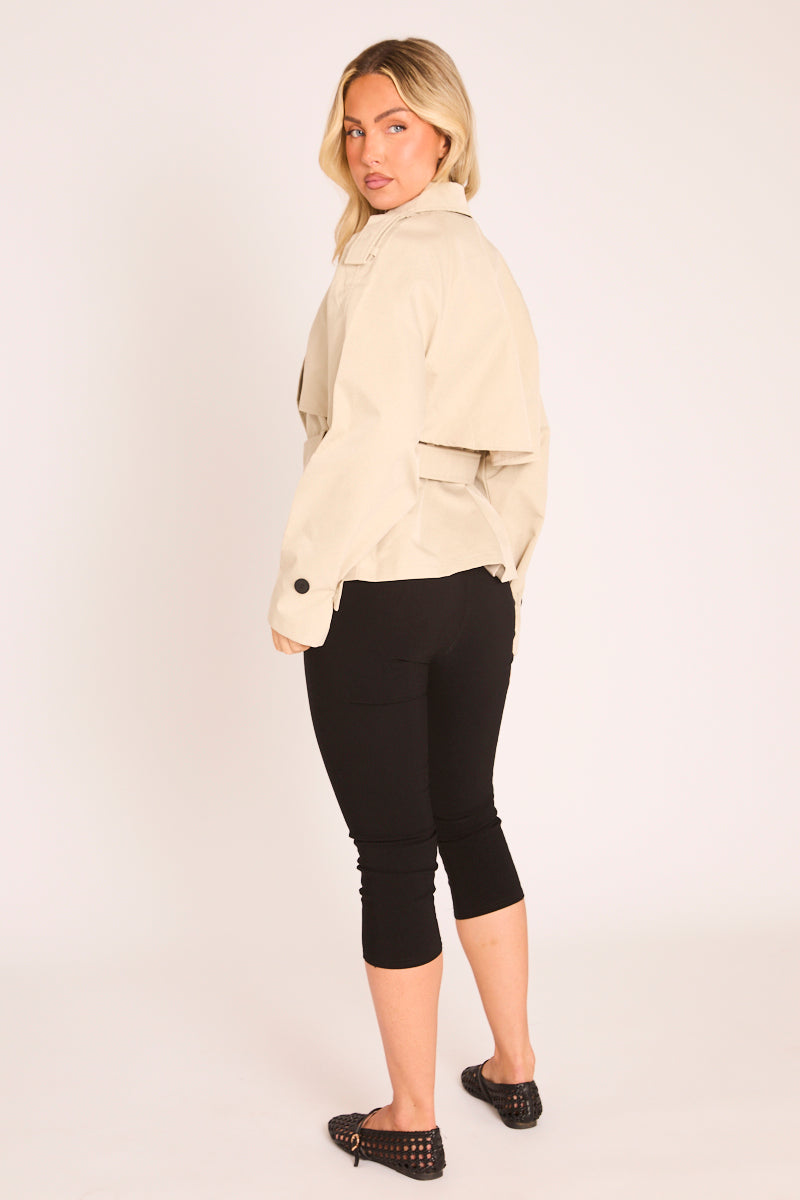 Stone Double Breast Cropped Trench Coat - Olinsa