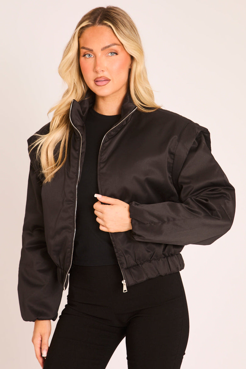 Black Zip Up Bomber Jacket - Desmen