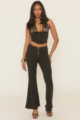 Black Lace Corset Top and Flare Trouser Co-ord Set - Myler