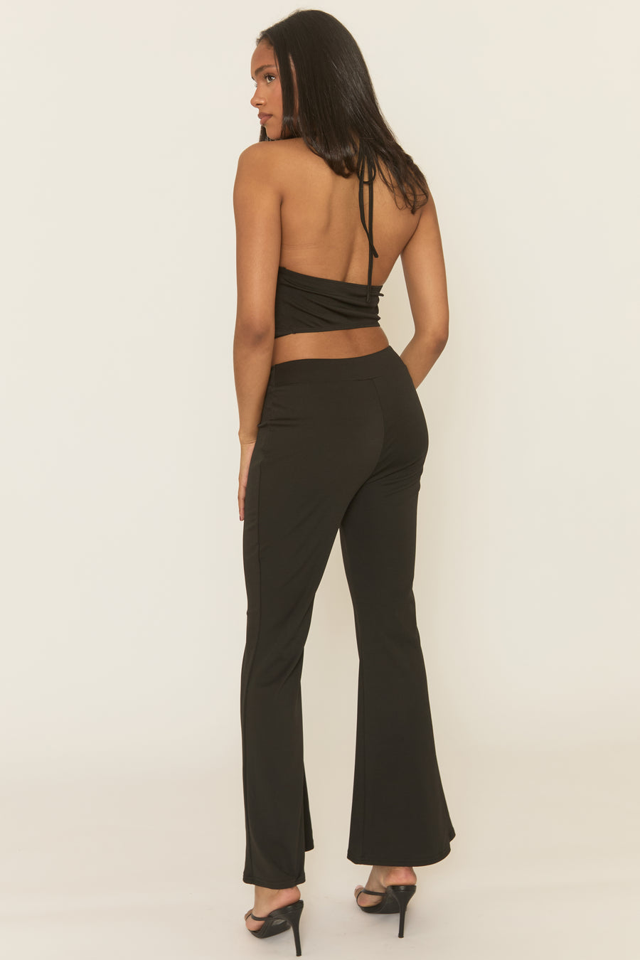 Black Lace Corset Top and Flare Trouser Co-ord Set - Myler